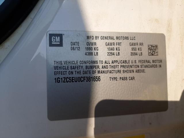 1G1ZC5EU0CF381656 - 2012 CHEVROLET MALIBU 1LT Ağ foto 12