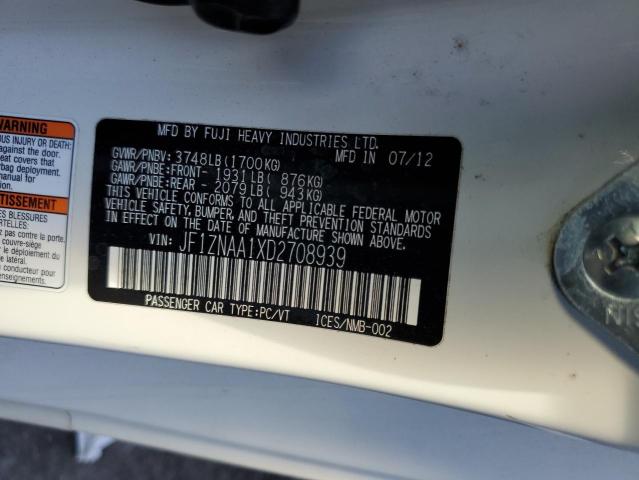 JF1ZNAA1XD2708939 - 2013 TOYOTA SCION FR-S WHITE photo 12