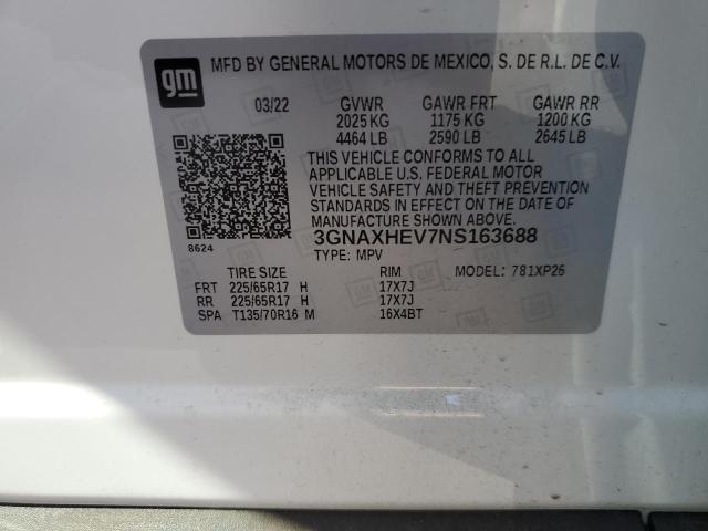 3GNAXHEV7NS163688 - 2022 CHEVROLET EQUINOX LS WHITE photo 12