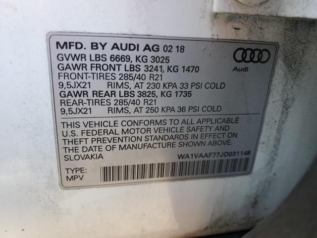 WA1VAAF77JD031148 - 2018 AUDI Q7 PRESTIGE WHITE photo 13