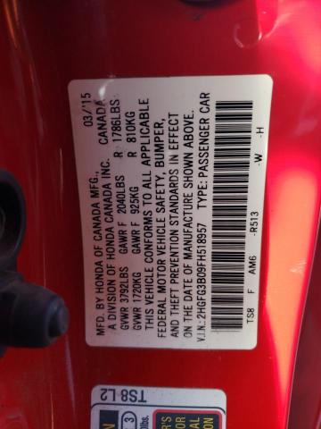 2HGFG3B09FH518957 - 2015 HONDA CIVIC EXL RED photo 12