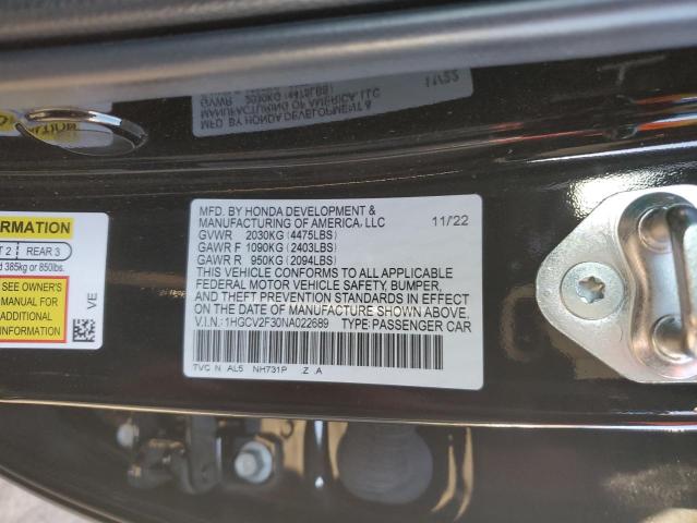 1HGCV2F30NA022689 - 2022 HONDA ACCORD SPORT BLACK photo 12