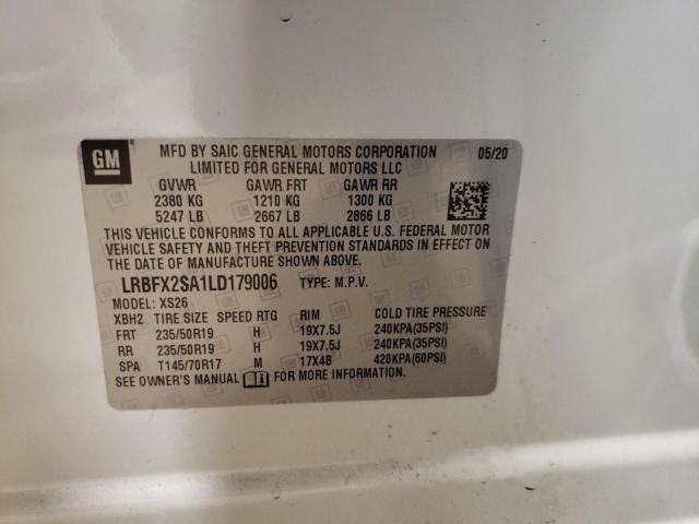 LRBFX2SA1LD179006 - 2020 BUICK ENVISION ESSENCE Սպիտակ լուսանկար 12