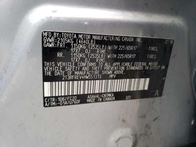 2T3RFREV4HW551313 - 2017 TOYOTA RAV4 XLE SILVER photo 13