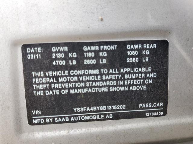 YS3FA4BY8B1315202 - 2011 SAAB 9-3 2.0T SILVER photo 12