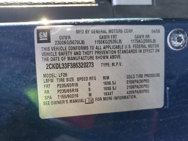 2CKDL33F386320273 - 2008 PONTIAC TORRENT BLUE photo 12