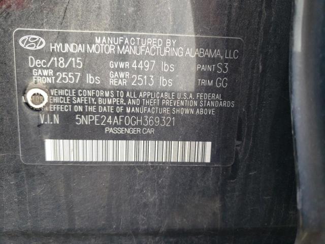 5NPE24AF0GH369321 - 2016 HYUNDAI SONATA SE BLACK photo 12