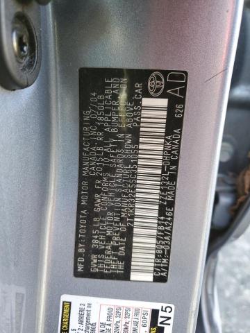 2T1KR32E55C351055 - 2005 TOYOTA COROLLA MA XR GRAY photo 12