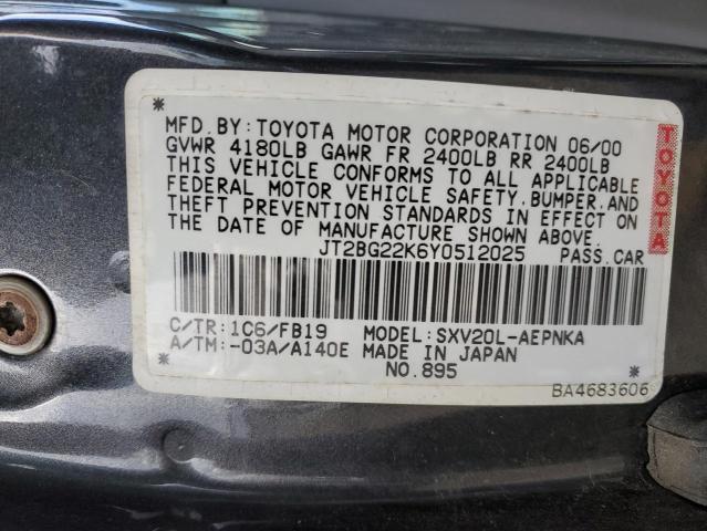 JT2BG22K6Y0512025 - 2000 TOYOTA CAMRY CE GRAY photo 12