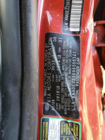 KNADE223696508521 - 2009 KIA RIO BASE RED photo 12