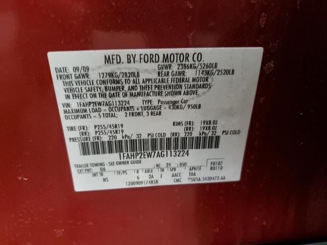 1FAHP2EW7AG113224 - 2010 FORD TAURUS SEL RED photo 12