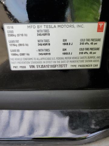 5YJSA1E1XGF170777 - 2016 TESLA MODEL S BLACK photo 12