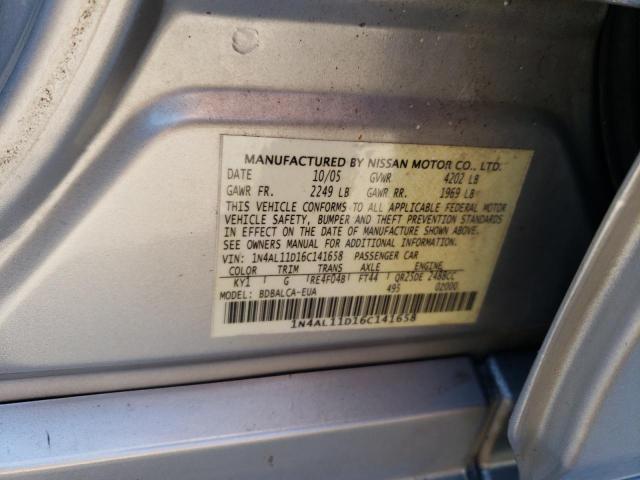 1N4AL11D16C141658 - 2006 NISSAN ALTIMA S SILVER photo 12