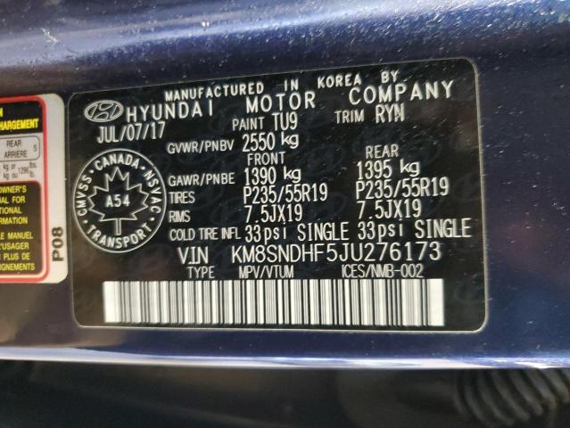 KM8SNDHF5JU276173 - 2018 HYUNDAI SANTA FE SE BLUE photo 14