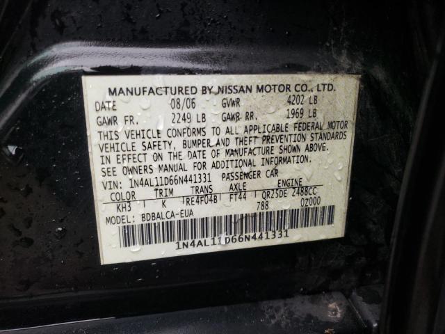 1N4AL11D66N441331 - 2006 NISSAN ALTIMA S BLACK photo 12