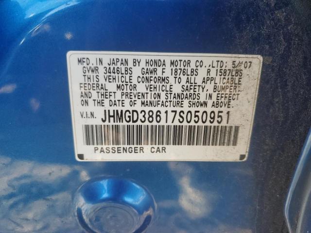 JHMGD38617S050951 - 2007 HONDA FIT S BLUE photo 12