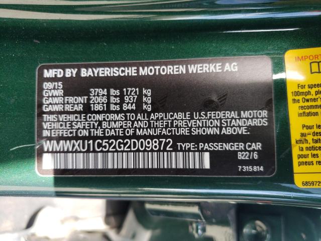 WMWXU1C52G2D09872 - 2016 MINI COOPER GREEN photo 12