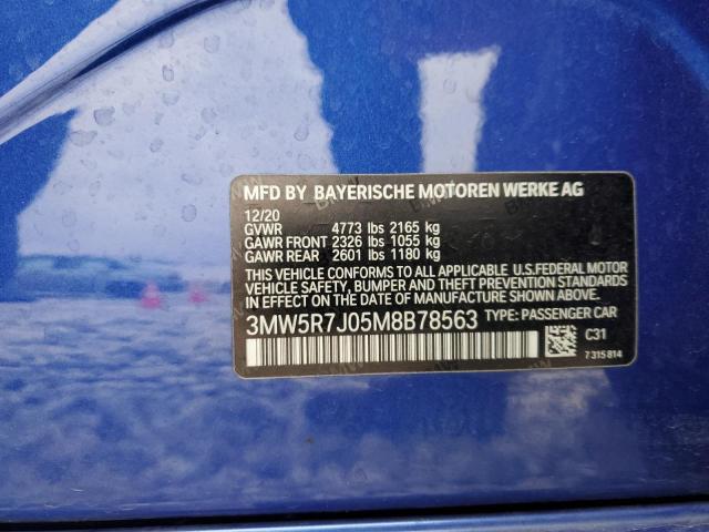 3MW5R7J05M8B78563 - 2021 BMW 330XI BLUE photo 12