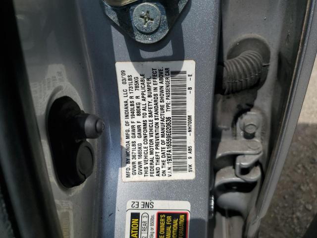 19XFA16559E020636 - 2009 HONDA CIVIC LX SILVER photo 12