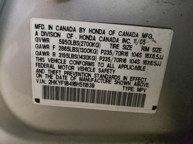 2HKYF18416H511839 - 2006 HONDA PILOT EX SILVER photo 13