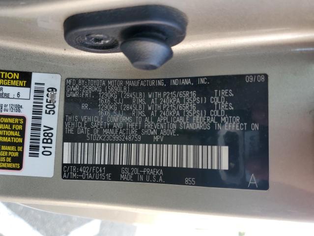 5TDZK23C99S248759 - 2009 TOYOTA SIENNA CE TAN photo 12