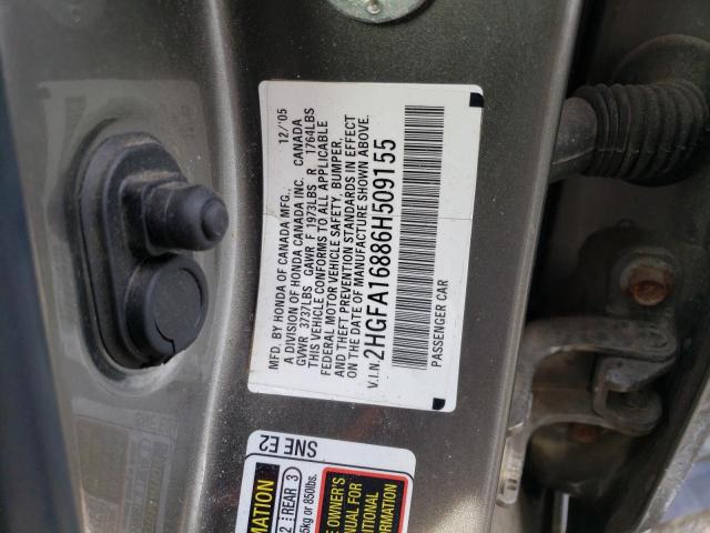 2HGFA16886H509155 - 2006 HONDA CIVIC EX GRAY photo 12