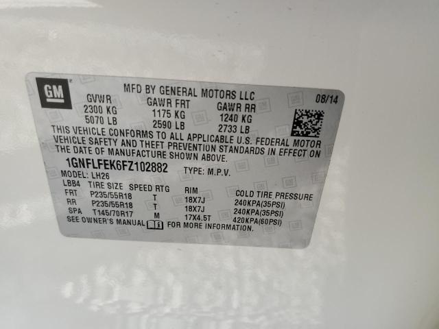 1GNFLFEK6FZ102882 - 2015 CHEVROLET EQUINOX LT WHITE photo 14