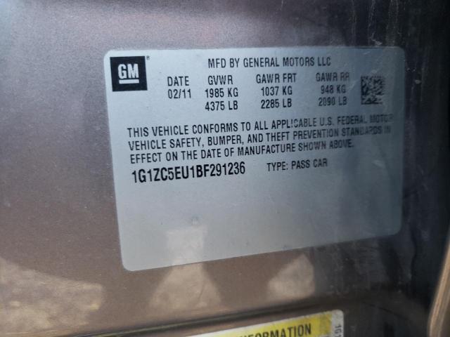 1G1ZC5EU1BF291236 - 2011 CHEVROLET MALIBU 1LT Сұр фото 12