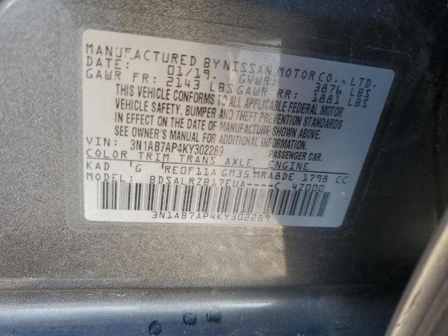 3N1AB7AP4KY302289 - 2019 NISSAN SENTRA S SILVER photo 12