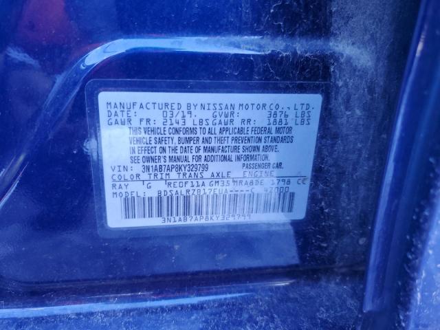 3N1AB7AP8KY329799 - 2019 NISSAN SENTRA S BLUE photo 12