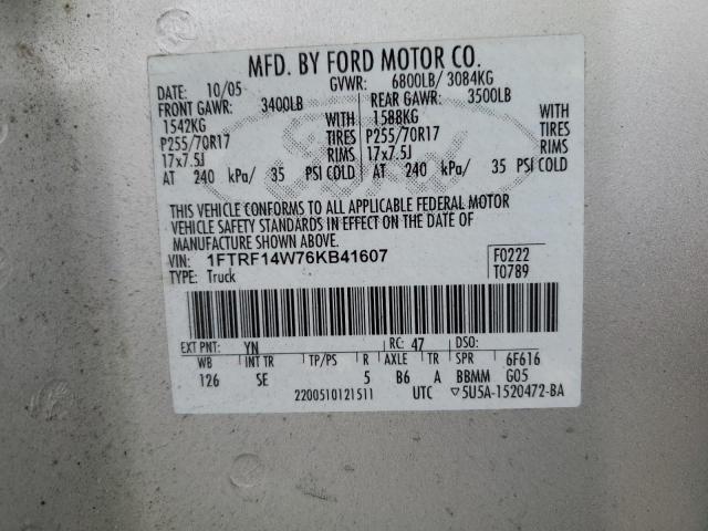 1FTRF14W76KB41607 - 2006 FORD F150 SILVER photo 12