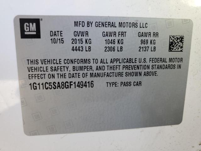 1G11C5SA8GF149416 - 2016 CHEVROLET MALIBU LIM LT 白色 照片 12