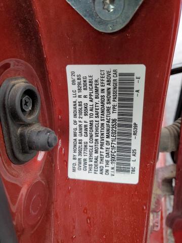 19XFC1F71LE023536 - 2020 HONDA CIVIC EXL წითელი ფოტო 12