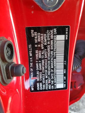 SHHFK7H20HU406858 - 2017 HONDA CIVIC LX RED photo 12