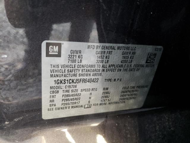 1GKS1CKJ5FR640422 - 2015 GMC YUKON DENALI GRAY photo 13