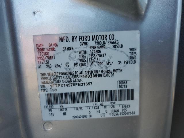 1FTPX14576FB31857 - 2006 FORD F150 SILVER photo 12