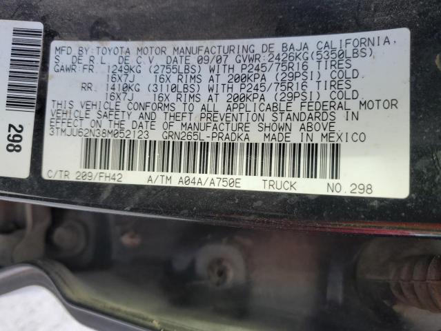 3TMJU62N38M052123 - 2008 TOYOTA TACOMA DOUBLE CAB PRERUNNER BLACK photo 13