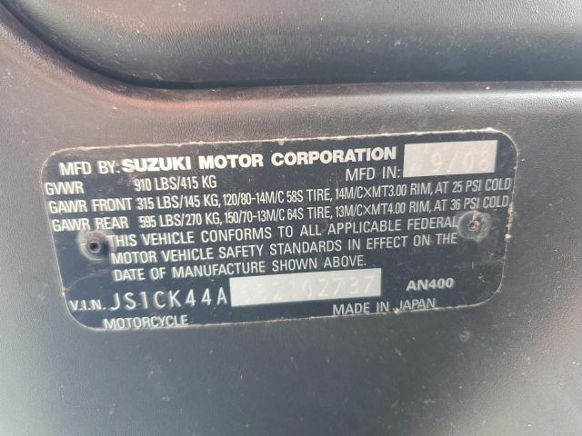 JS1CK44A682102737 - 2008 SUZUKI AN400 BLACK photo 9