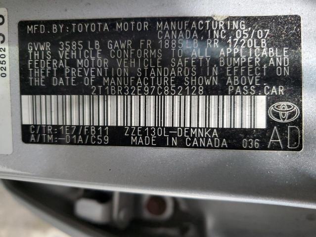 2T1BR32E97C852128 - 2007 TOYOTA COROLLA CE SILVER photo 12