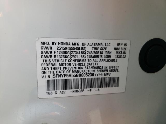 5FNYF5H55GB005236 - 2016 HONDA PILOT EXL WHITE photo 13