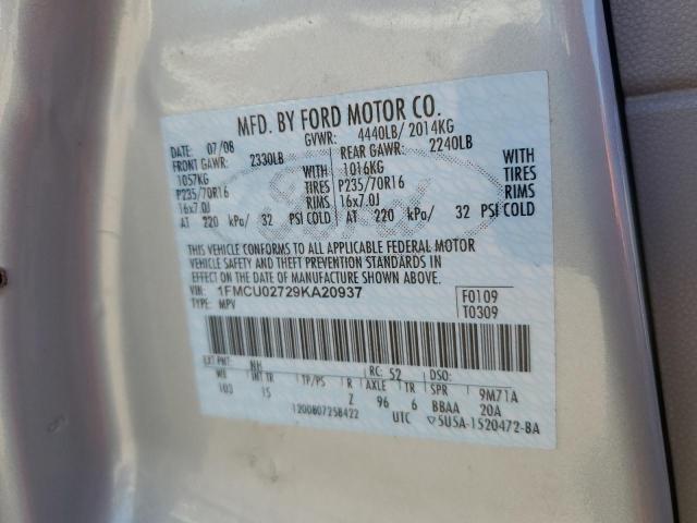 1FMCU02729KA20937 - 2009 FORD ESCAPE XLS TAN photo 12