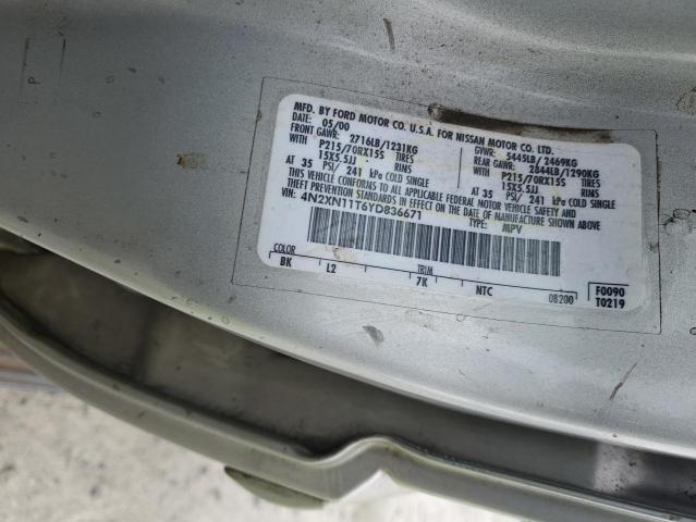 4N2XN11T6YD836671 - 2000 NISSAN QUEST SE SILVER photo 13