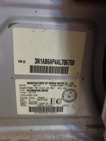 3N1AB6AP4AL706750 - 2010 NISSAN SENTRA 2.0 SILVER photo 12