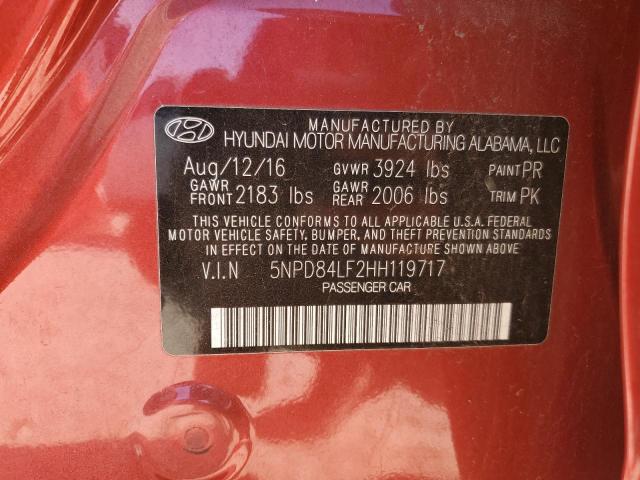 5NPD84LF2HH119717 - 2017 HYUNDAI ELANTRA SE RED photo 13