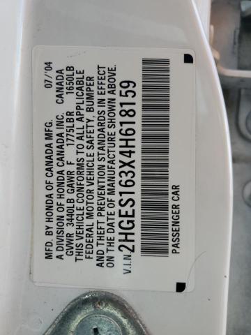 2HGES163X4H618159 - 2004 HONDA CIVIC DX VP თეთრი ფოტო 12