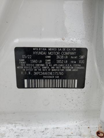 3KPC34A61NE175760 - 2022 HYUNDAI ACCENT LIMITED WHITE photo 12