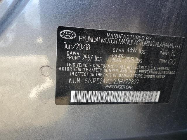 5NPE24AF2JH722827 - 2018 HYUNDAI SONATA SE SILVER photo 12