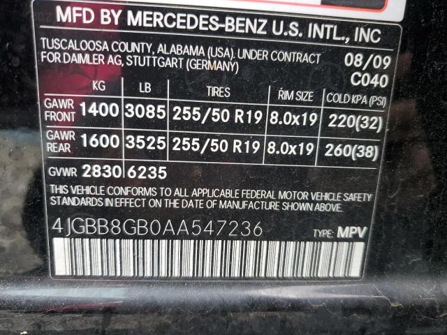 4JGBB8GB0AA547236 - 2010 MERCEDES-BENZ ML 350 4MATIC BLACK photo 13