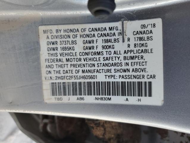 2HGFC2F55JH605601 - 2018 HONDA CIVIC LX SILVER photo 13