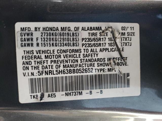 5FNRL5H63BB052652 - 2011 HONDA ODYSSEY EXL GRAY photo 13